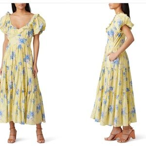 Love Shack Fancy Emory Dress Yellow and Blue Floral